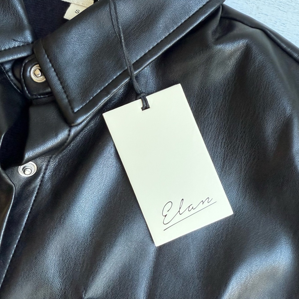 NWT Elan Black Faux Leather Florence  Sleeveless Button Down Collared Top S - Picture 3 of 8